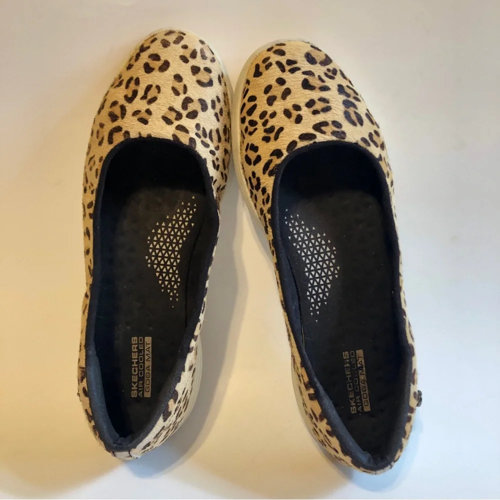 Sz 8 Skechers On the Go Capri Leopard Calfhair Ballet Flat Slip Ons